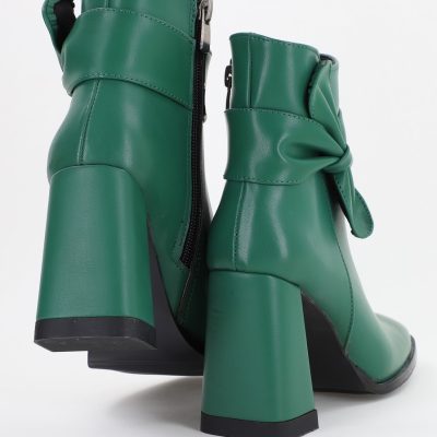 Botine dama din piele ecologică cu fundiță Verde (BS5002BT2310039)