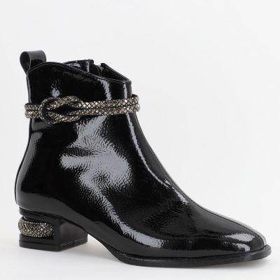 Botine damă din piele ecologică lucioasă Negru (BS160BT2310045)