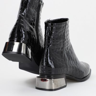 Botine damă din piele ecologică Negru Lac (BS250BT2310058)