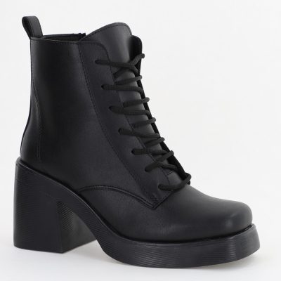 Botine Damă cu Fermoar Piele Ecologică Negre (BS9028BT2310254)