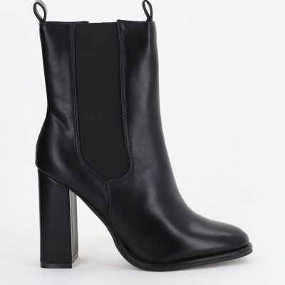 Botine damă din piele ecologică cu fermoar Negru (BS16803BO2310137)