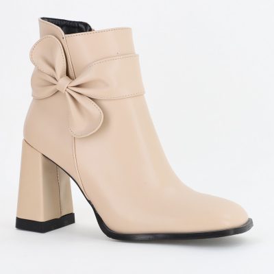 Botine dama din piele ecologică cu fundiță Bej (BS5002BT2310242)