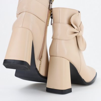 Botine dama din piele ecologică cu fundiță Bej (BS5002BT2310242)