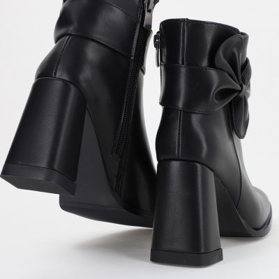 Botine dama din piele ecologică cu fundiță Negru (BS5002BT2310244)