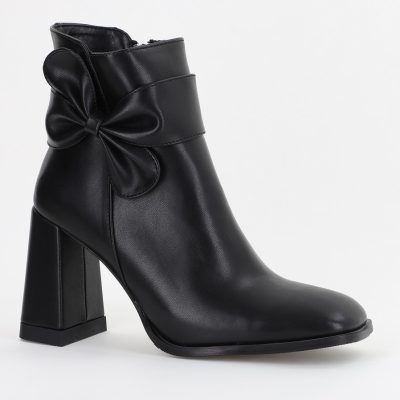 Botine dama din piele ecologică cu fundiță Negru (BS5002BT2310244)