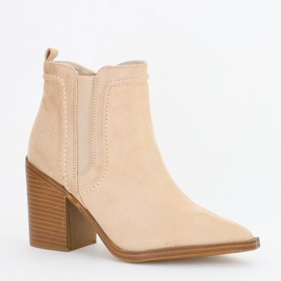 Botine damă din piele ecologică întoarsă Bej (BS2606BO2310077)