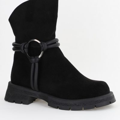 Botine dama din piele ecologică întoarsă Negre (BS220BT231067)