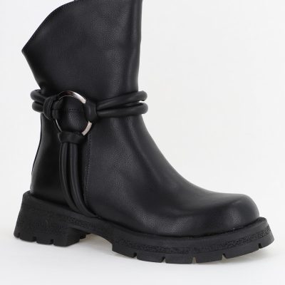 Botine dama din piele ecologică întoarsă Negre (BS220BT231068)