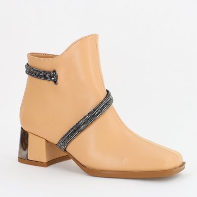 Botine damă din piele ecologică cu pietricele Nud (BS571BT2310274)