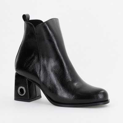 Botine damă din piele ecologică Negru texturat (BS712BT2310283)