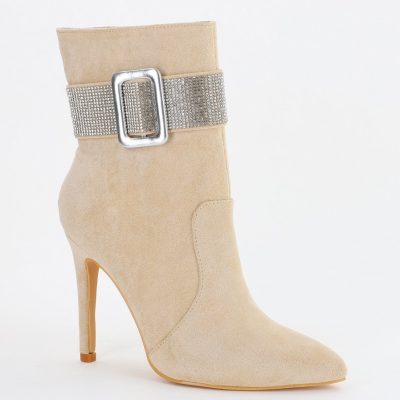 Botine elegante damă din piele ecologică toc subțire cu fermoar Bej (BS2826L2310139)