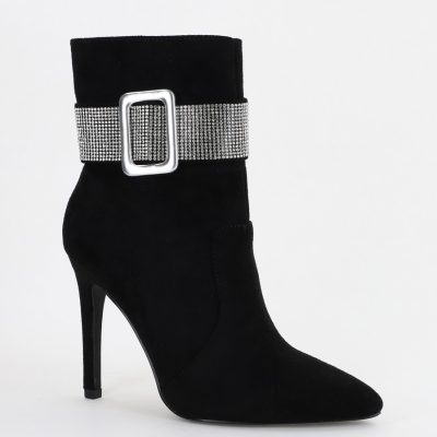 Botine elegante damă din piele ecologică toc subțire cu fermoar Negre(BS2826L2310140)