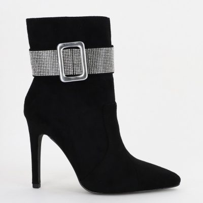 Botine elegante damă din piele ecologică toc subțire cu fermoar Negre(BS2826L2310140)