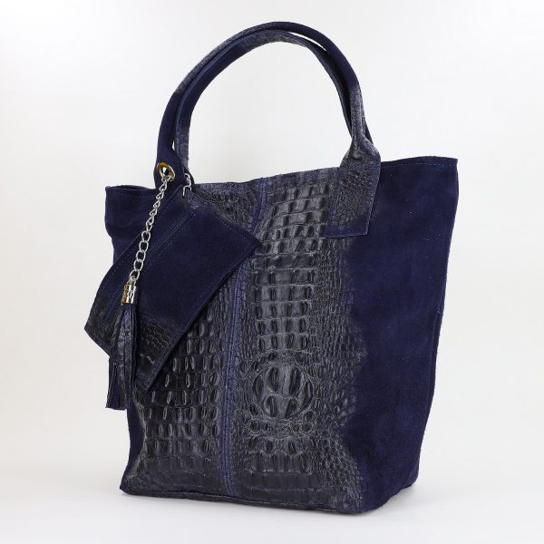 Geanta Dama din Piele Naturala Shopper, Breloc cu Buzunar Bleumarin- Laura Biaggi BS0201SH2310603 142