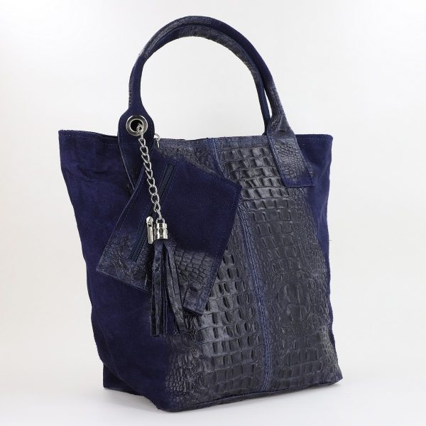 Geanta Bleumarin - Geanta Dama din Piele Naturala Shopper, Breloc cu Buzunar Bleumarin- Laura Biaggi BS0201SH2310603