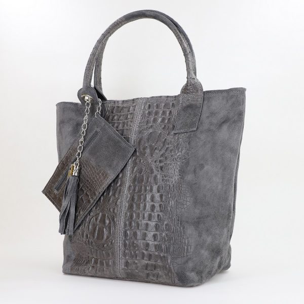 Geanta Dama din Piele Naturala Shopper, Breloc cu Buzunar Gri - Laura Biaggi BS0201SH2310605 142