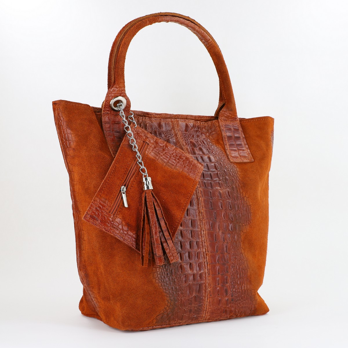 Geanta Dama din Piele Naturala Shopper, Breloc cu Buzunar Maro - Laura Biaggi BS0201SH2310607 58