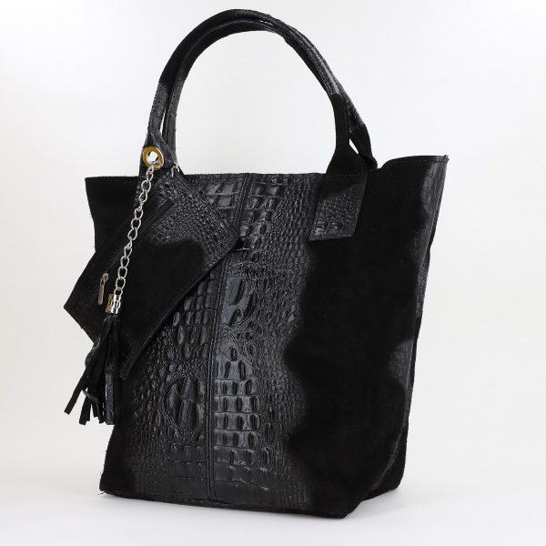 Geanta Dama din Piele Naturala Shopper, Breloc cu Buzunar Neagra- Laura Biaggi BS0201SH2310601 142