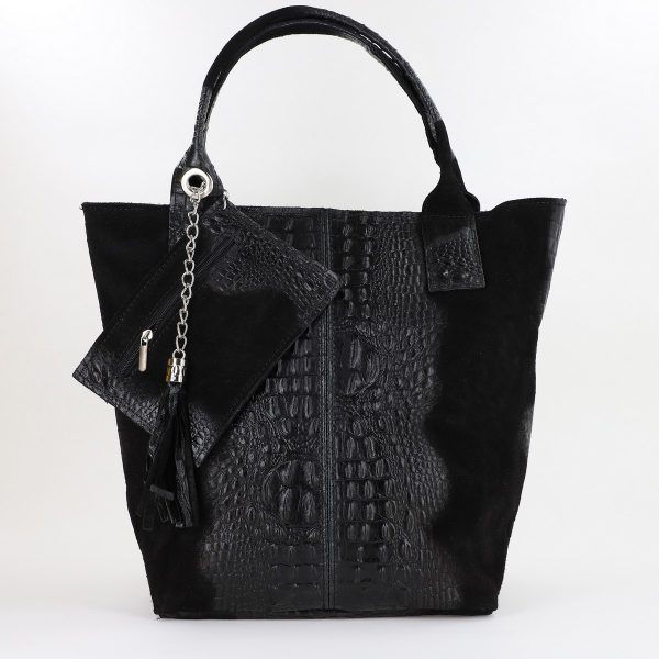 Geanta Dama din Piele Naturala Shopper, Breloc cu Buzunar Neagra- Laura Biaggi BS0201SH2310601 143