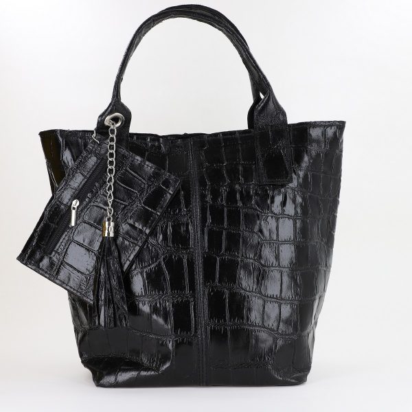 Geanta Dama din Piele Naturala Shopper, Breloc cu Buzunar Negru- Laura Biaggi BS0201SH2310608 142