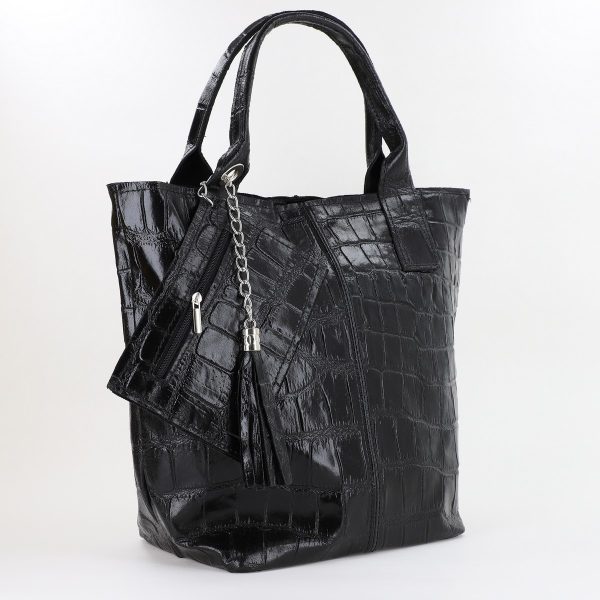 Geanta de Mana - Geanta Dama din Piele Naturala Shopper, Breloc cu Buzunar Negru- Laura Biaggi BS0201SH2310608