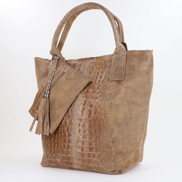 Geanta Dama din Piele Naturala Shopper, Breloc cu Buzunar Taupe- Laura Biaggi BS0201SH2310604 142