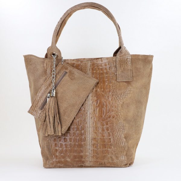 Geanta Dama din Piele Naturala Shopper, Breloc cu Buzunar Taupe- Laura Biaggi BS0201SH2310604 141