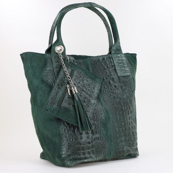 Geanta de Mana - Geanta Dama din Piele Naturala Shopper, Breloc cu Buzunar Verde - Laura Biaggi BS0201SH2310606