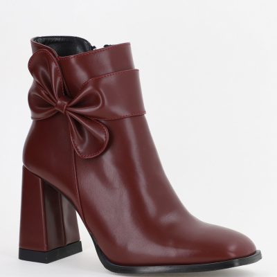 Botine dama din piele ecologică cu fundiță Bordo (BS5002BT2312012)