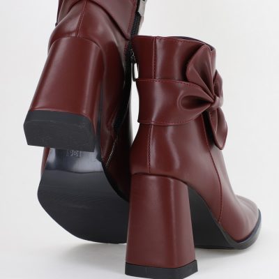 Botine dama din piele ecologică cu fundiță Bordo (BS5002BT2312012)