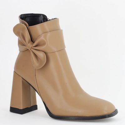 Botine dama din piele ecologică cu fundiță Taupe (BS5002BT2312011)