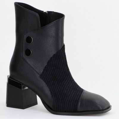 Botine elegante cu toc damă din piele ecologică închidere cu fermoar Negre BS600BT2312017