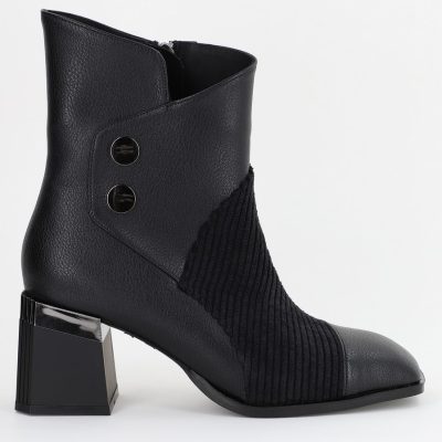 Botine elegante cu toc damă din piele ecologică închidere cu fermoar Negre BS600BT2312017