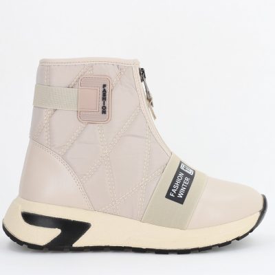 Botine sport cu toc damă din material sintetic închidere cu fermoar Bej BS580BT2312020