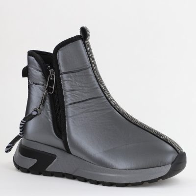 Botine sport cu toc damă din material sintetic închidere cu fermoar Gri metalizat BS582BT2312030