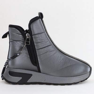 Botine sport cu toc damă din material sintetic închidere cu fermoar Gri metalizat BS582BT2312030