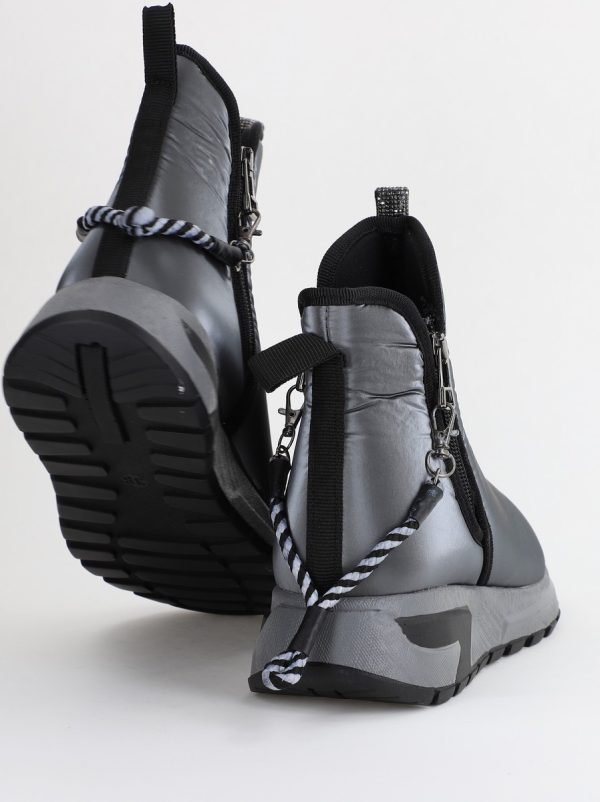 Botine sport cu toc damă din material sintetic închidere cu fermoar Gri metalizat BS582BT2312030 144