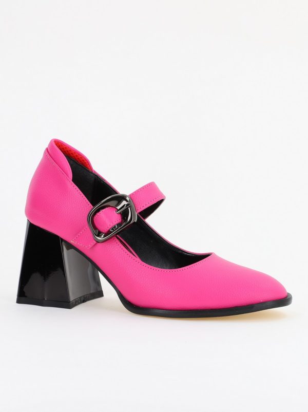 Incaltaminte Dama - Pantofi Dama cu Toc Gros din Piele Ecologica Fuchsia(BS683AY2401575)