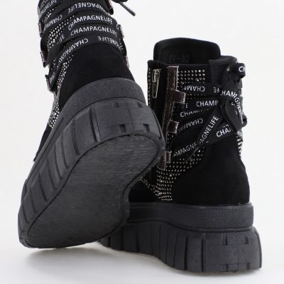 Pantofi damă sport casual înalti piele ecologică cu siret și fermoar Negru (BS337EV2401675)