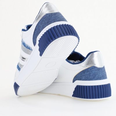 Pantofi damă sport casual piele ecologică Alb cu Bleumarin (BS322EV2401645)