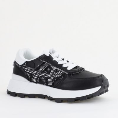 Pantofi sport damă piele ecologică și material textil Negru (BS308EV2401640)